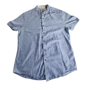 Report Collection Short Sleeve Shirt Size Large Linen Blend Light Blue Preppy